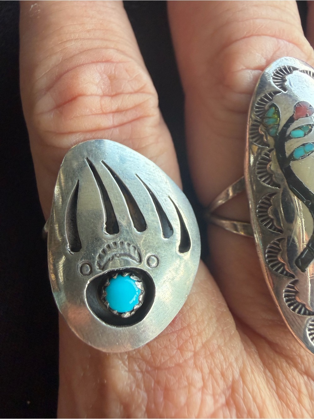 Navajo handmade by Irvin Begay 926 Sterling Silver Turquoise BearPaw Ring -